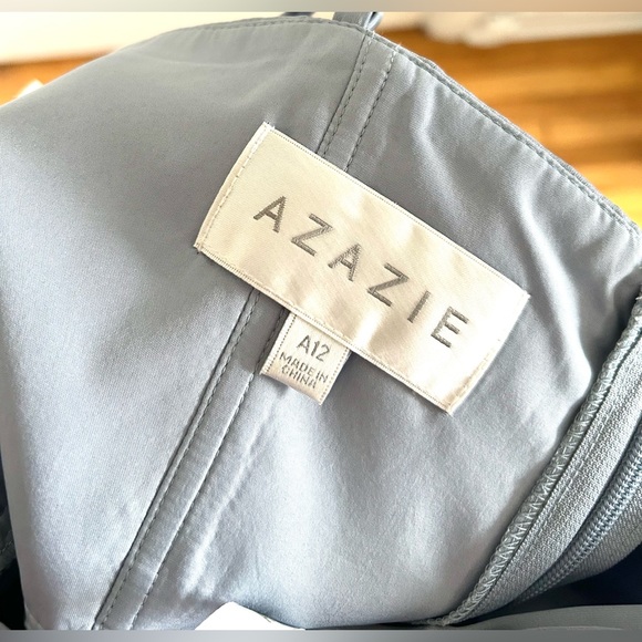 Azazie Maci Dress | Stretch Satin | Dusty Blue | Size A12 - Picture 10 of 11